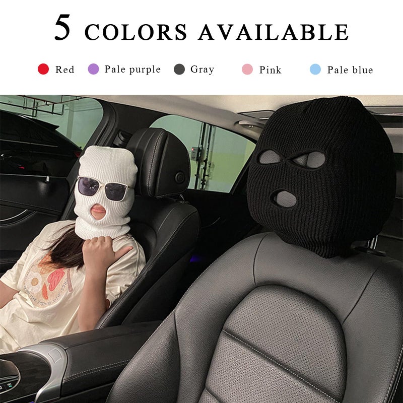 Suvnie 2 PCS Car Headrest Cover  Personalized Funny Car Seat Full Face Mask  Ski Mask Wrap Protection for Auto Front Seat Rest Decoration  Universal Interior Car Accessories (Red) - Image 3